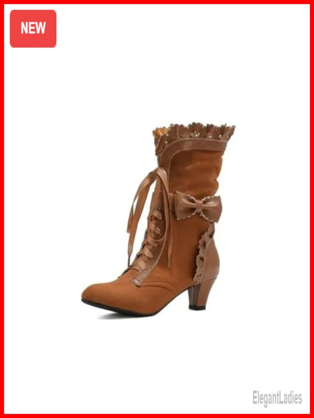 Women's Victorian Mid-Calf Boots Faux Suede Lace-Up Bow Gothic Cosplay